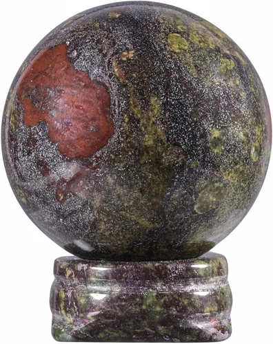 Vista 8 de TUMBEELLUWA Escultura de bola de cristal de jaspe rojo redondo natural de 1.57 pulgadas con soporte de piedra, figura decorativa de esfera de piedra