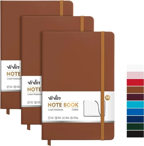Vista 19 de ViVin Cuadernos de diario rayados para trabajo, 192 páginas, tamaño mediano de 5.5 x 8.3 pulgadas, rayado universitario, cuadernos A5 de tapa dura