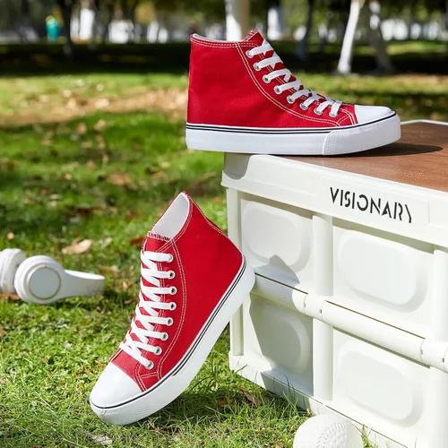 Vista 9 de Tenis de lona de caña alta con cordones para mujer, estilo informal, ideales para caminar