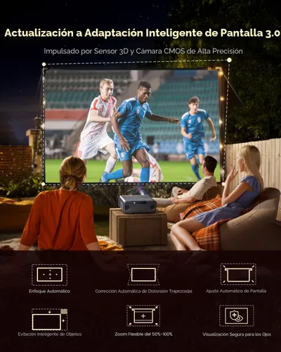 Vista 5 de [Built-in Apps/4K Support] Smart Outdoor Projector with WiFi and Bluetooth, Movie Projector, DoIby Audio with Dual Speaker, Auto Focus w