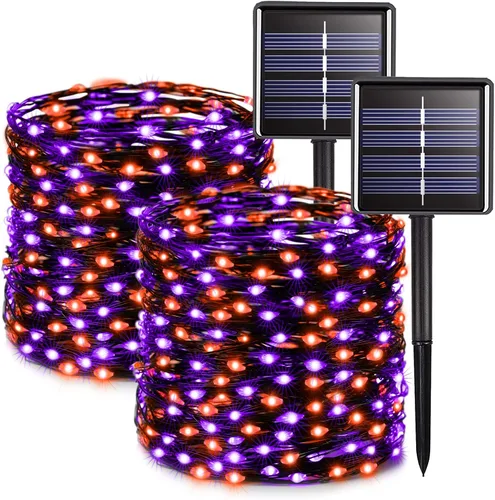 Vista 20 de JMEXSUSS Paquete de 2 luces solares de Navidad impermeables para exteriores, 100 LED de 33 pies, color blanco y multicolor, luces solares de hadas