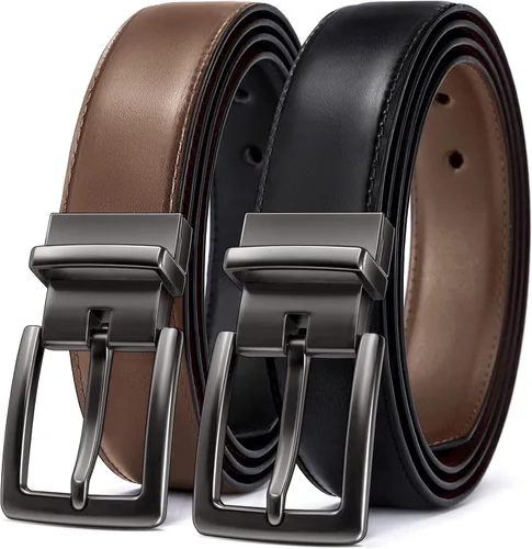 Vista 8 de BULLIANT Cinturón de cuero reversible para hombre, recortable, 1.25 Negro/Café Antiguo1033