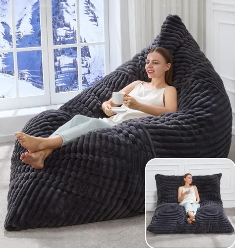 Vista 29 de Hobestluk Adult Bean Bag Chair 3 in 1 Convertible Large Bean Bag Sofa Ash Grey