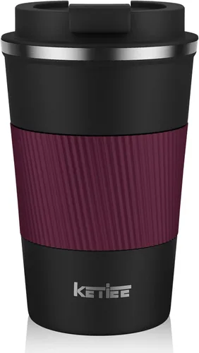 Vista 20 de KETIEE Taza de café de 12 oz: Taza de café con aislamiento al vacío y tapa a prueba de fugas, taza de viaje de acero inoxidable con doble pared