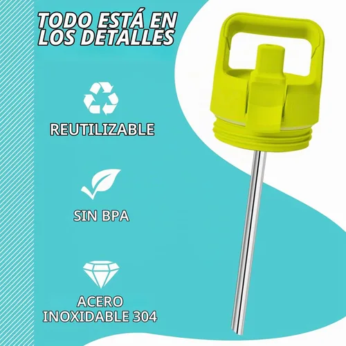 Vista 3 de 4 popotes de metal de repuesto para botella de agua YETI Rambler Jr., popotes de repuesto reutilizables de acero inoxidable con 2 cepillos