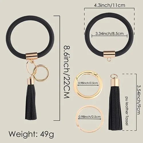 Vista 2 de Coolcos Llavero de piel, círculo grande con borla, para muñeca, brazalete, regalo para mujer
