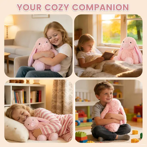 Vista 7 de SuzziPals Almohadilla térmica de conejo rosa calentable y refrigerable para calmar y relajar, peluche de conejo rosa lavanda para molestias