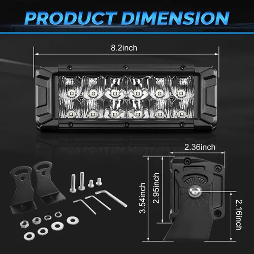Vista 2 de Rigidhorse - Barra de luz LED de 8 pulgadas, doble fila, 120 W, 12000 lm, combo de luz LED todoterreno, xenón blanco IP68, luz de conducción