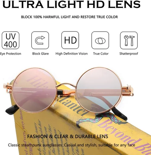 Vista 2 de Dollger Gafas de sol vintage Steampunk Retro Metal Round Circle Frame