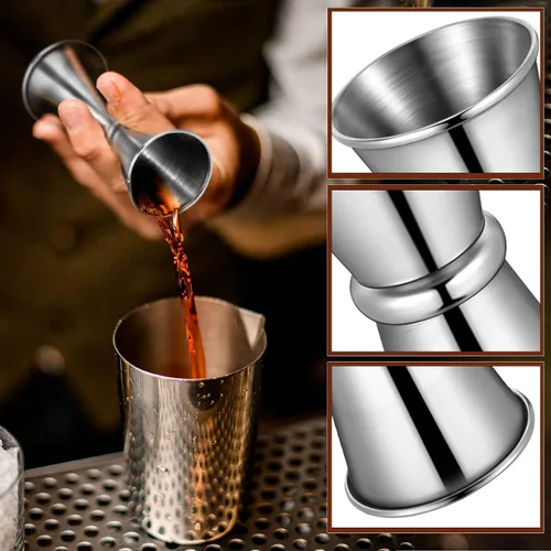 Vista 3 de Yaomiao Jigger de 2 onzas y 1 oz para bartending doble cóctel jigger japonés Jigger taza medidora de acero inoxidable para el hogar, bar, licor