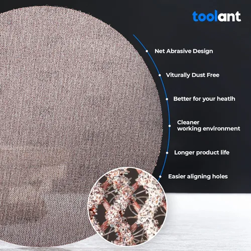 Vista 3 de Toolant - Papel de lija abrasivo de malla de 9 pulgadas, grano 80, 10 unidades Dust-Free Hook & Loop Drywall Sanding Disc, for Sanding Wood