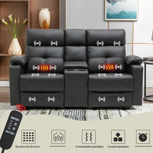 Vista 4 de Sofá Biplaza Reclinable Eléctrico con Consola, Sofá Biplaza Reclinable Eléctrico con Calor y Masaje, Reposapiés Extendido, Sofá Biplaza Reclinable