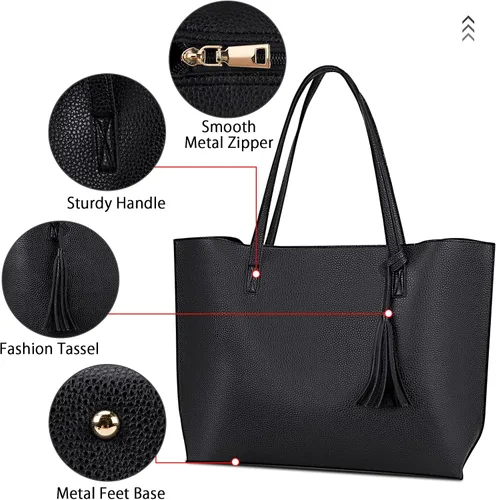 Vista 5 de Bolsa de mano para mujer, monederos y bolsos de cuero con borlas, juego de 2