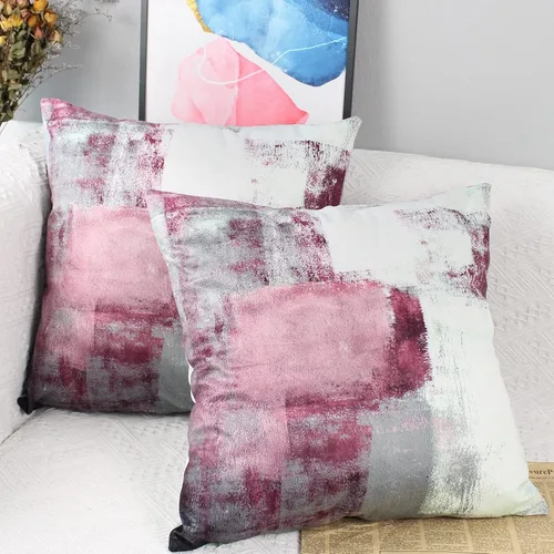 Vista 7 de OYIMUA Juego de 2 fundas de almohada azules de 16 x 16 pulgadas, modernas fundas de almohada abstractas azules y grises para sofá, fundas