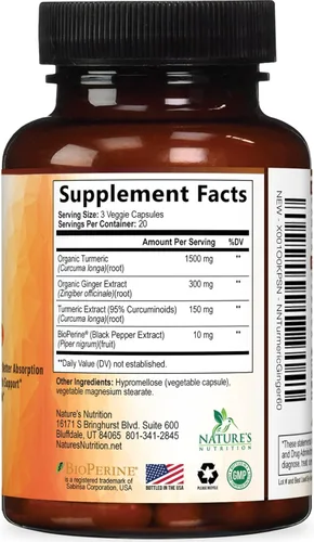 Vista 9 de Cúrcuma Curcumina con BioPerine & Jengibre 95% Curcuminoides 1950mg – Pimienta Negra para Absorción, Hecho en Estados Unidos, apoyo inmunológico