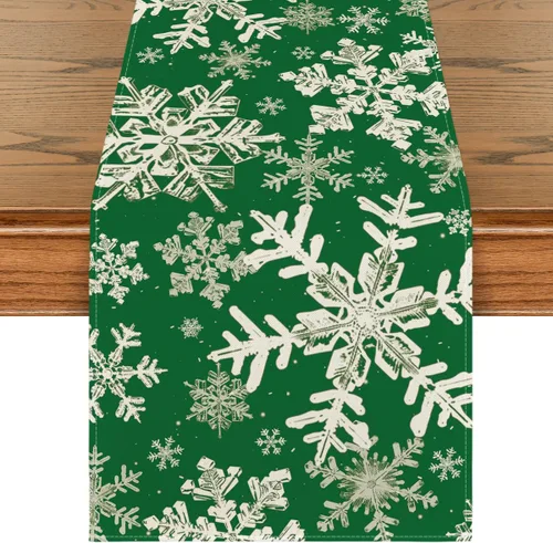 Vista 10 de Artoid Mode Camino de mesa de Navidad con copos de nieve azul marino, decoración de mesa de comedor para vacaciones de invierno, para decoración