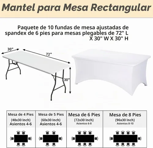 Vista 3 de Fixwal Paquete de 10 Cubiertas de Mesa de Spandex de 6 Pies para Mesas de 6 Pies, Mantel Rectangular Elástico Ajustado, Cubierta de Mesa de Patio