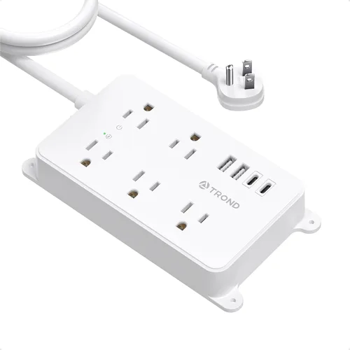 Vista 23 de TROND Regleta protectora contra sobretensiones, cable de extensión de 3 pies de enchufe plano, 5 tomas de corriente ampliamente espaciadas con 2 USB