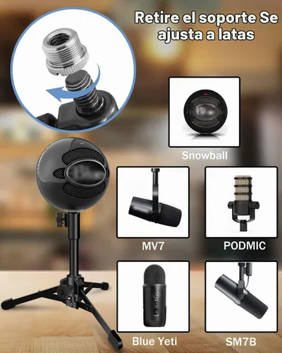 Vista 4 de Soporte de Micrófono de Escritorio Portátil Trípode Plegable con Soporte de Clip de Micrófono y Tornillo Macho de 5/8 Pulgadas a Hembra de 3/8