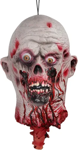Vista 14 de Decoraciones colgantes de cabeza dividida para Halloween, cuerpo sangriento aterrador, cuerpo sangriento, tamaño real, real, accesorios de colgante