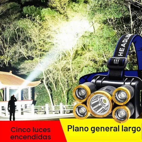 Vista 4 de Faros delanteros ultra brillantes de 10000 lúmenes, impermeable, linterna LED, linterna de trabajo, recargable, 4 modos, lámpara de cabeza