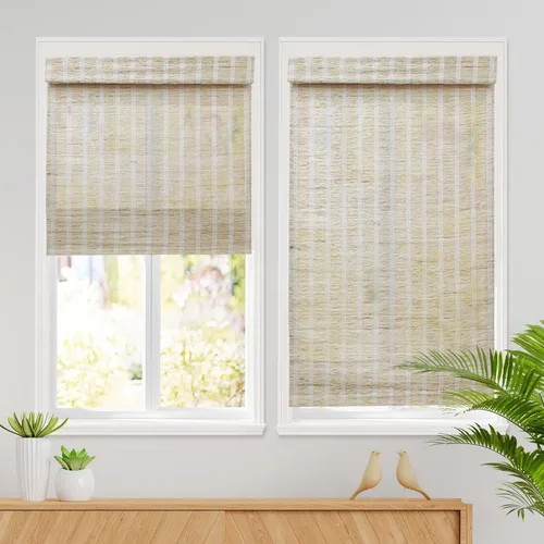 Vista 16 de Persianas romanas de bambú inalámbricas, 100% lino natural, diseño 1