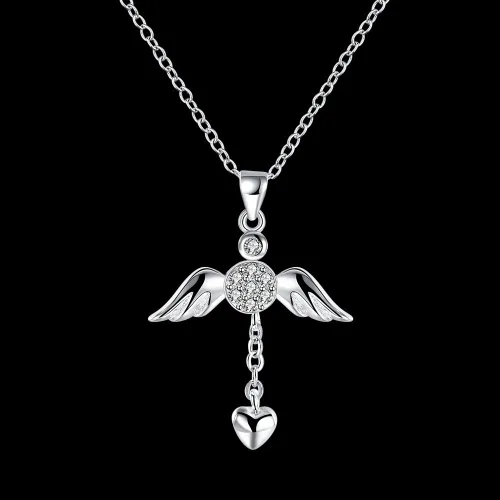 Vista 2 de Cutesmile Fashion Jewelry - Collar con colgante de plata de ley 925 con circonita cúbica, ala de ángel, 18 pulgadas, Plata, Circonia cúbica