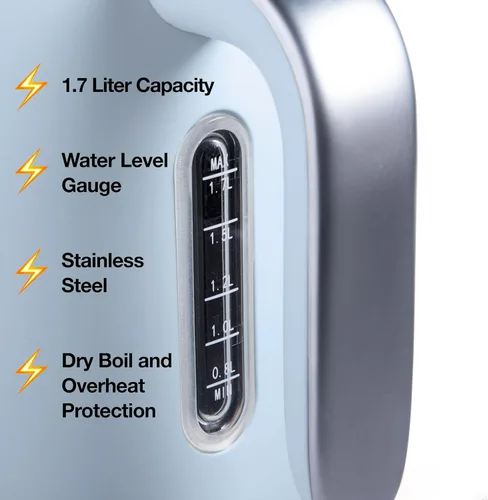 Vista 3 de Rae Dunn Hervidor eléctrico de agua caliente – Cafetera de acero inoxidable, tetera de té, base giratoria, con protección de apagado automático