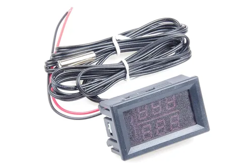 Vista 2 de Sondas impermeables NTC de 2 canales CC 5V-80V -58℉ a 257℉ LED azul + rojo termómetro digital de precisión de alta temperatura termómetro industrial