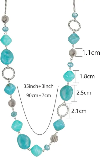 Vista 6 de BULINLIN Collar largo de cuentas para mujer, collar de cadena de suéter plateado con cuentas de resina de cristal, joyería de moda para niñas
