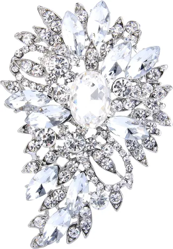 Vista 13 de EVER FAITH - Broche para mujer, con diseño de flores y hojas de cristales austriacos, ideal para bodas Color aguamarina con verde