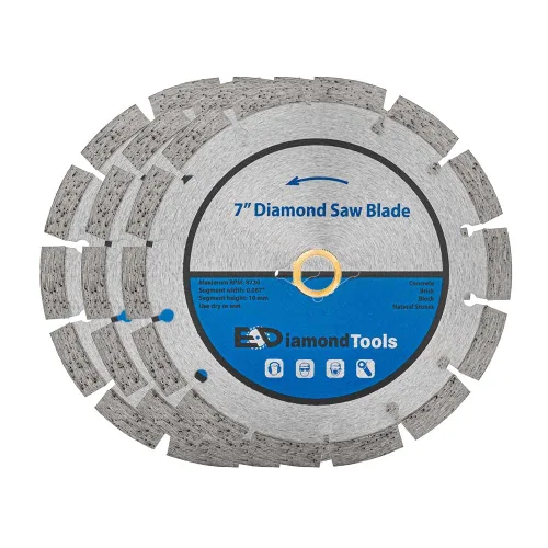 Vista 8 de Hoja de sierra segmentada de diamante de 4" para hormigón, ladrillo, bloque y mampostería Altura del segmento de 0.394 in, eje de 7/8"-5/8", grano