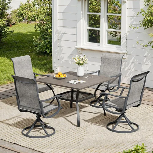 Vista 74 de VICLLAX Muebles pequeños de exterior de 3 piezas, 2 sillas giratorias de patio y mesa redonda pequeña para 2, sillas de carbón oscuro y negro