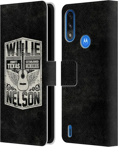 Vista 7 de Head Case Designs Officially Licensed Willie Nelson Black and White Grunge Leather Book Wallet Case Cover Compatible with Moto E7 Power/Moto E7i