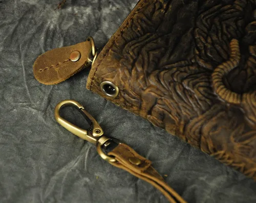 Vista 5 de Le'aokuu Unisex calidad cuero genuino cadena embrague mano bolso organizador monedero chequera cremallera cartera 1016, Tigre W1016, Cartera