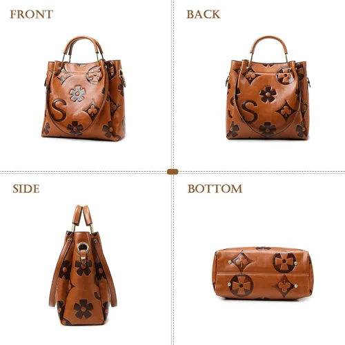 Vista 7 de Travistar Bolsos de mano florales para mujer, juego de bolso de mano de cuero en relieve con asa superior, bolsa de hombro grande, bolsa de hombro