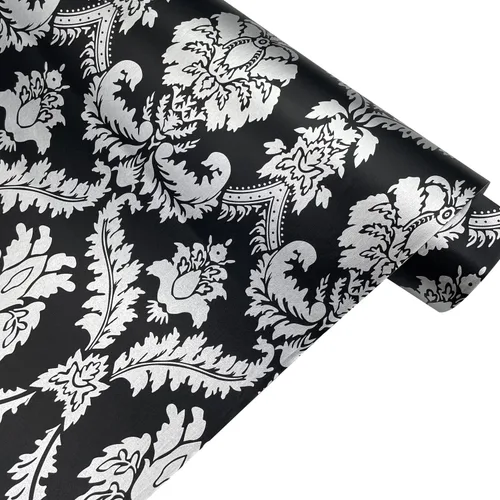 Vista 5 de Yifely SimpleLife4U - Revestimiento decorativo de papel de damasco plateado para cajones de estantes, color negro, para despegar y pegar, 17 x 118