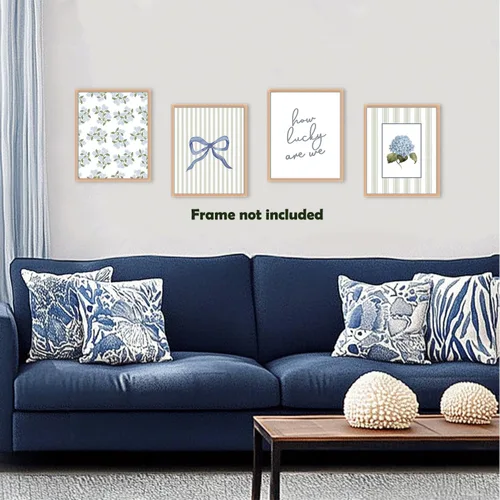 Vista 5 de Pleonox Juego de 4 impresiones artísticas florales de hortensias con lazo azul coqueta verde salvia de 8 x 10 pulgadas, con texto en inglés «How