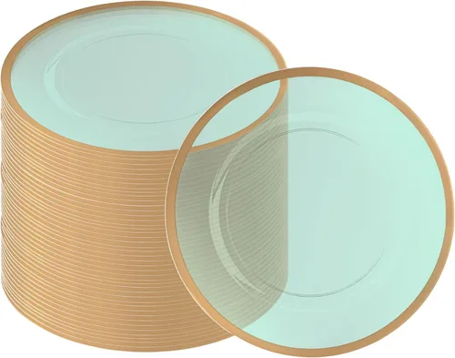 Vista 56 de PARTY BARGAINS Placas de carga de 13 pulgadas, paquete de 4, borde dorado transparente, cargadores desechables resistentes para comedor elegante Un