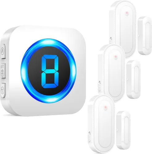 Vista 10 de SURFOU Timbre inalámbrico con sensor de puerta, alerta de apertura de puerta impermeable con rango de 1000 pies, 55 tonos de llamada, alarma de 110