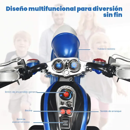 Vista 3 de Costzon Motocicleta para Niños, Motocicleta Chopper de Paseo Alimentada por Batería de 6V con Bocina, Faro, Juguetes de Paseo Estables de 3 Ruedas