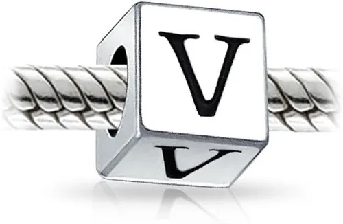 Vista 2 de Cubos cuadrados de bloque letra A-Z alfabeto inicial abalorio para mujeres para adolescentes plata esterlina 925 para pulsera europea