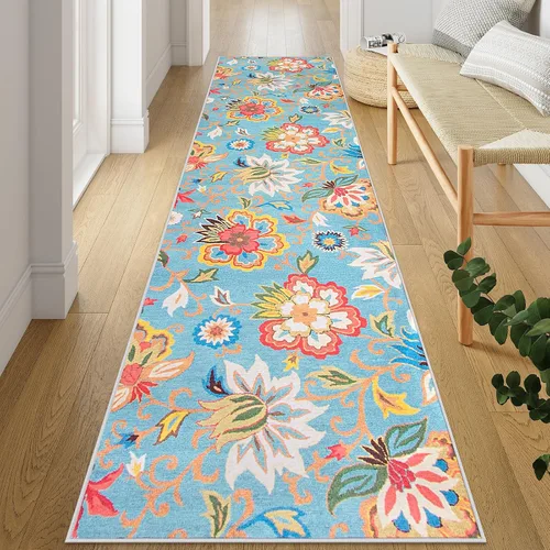 Vista 35 de Beeiva Alfombras florales de entrada, lavables para interiores, ultra fina, de 2 x 3 pies, antideslizante, para cocina, tapete de cachemira suave