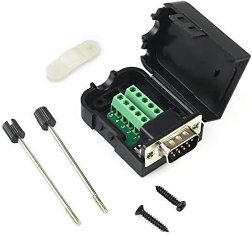 Vista 8 de Trolleyshop Conector DB9 macho 9pin pin placa de terminales D-SUB Cubierta de plástico sin soldadura a tornillo Conector de terminal Módulo de señal