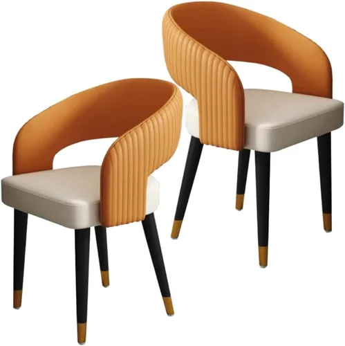 Vista 16 de YVYKFZD Mid Century Dining Chairs, Leather Kitchen Chairs Set, Dining Room Chair with Curved Backrest and Metal Legs, Upholstered Armchair Comfy