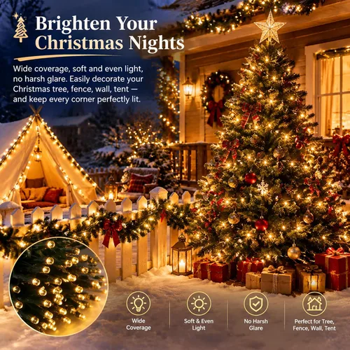 Vista 4 de Luces de Navidad, 1000 luces LED de 328 pies para árbol de Navidad enchufables con 8 modos, control remoto, tira de luces de Navidad impermeables