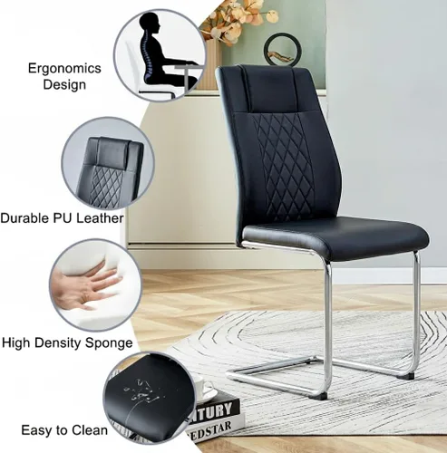 Vista 5 de Juego de mesa de comedor para 4, juego de mesa de comedor de 5 piezas con sillas, mesa moderna de mármol sintético de 63 pulgadas con 4 sillas