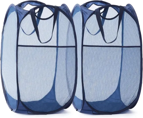 Vista 13 de Cesta de malla desplegable para ropa sucia con asas duraderas - Cesta plegable portátil para dormitorio, baño y viajes (negro)