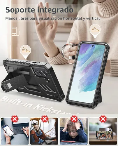 Vista 3 de SOiOS Funda para Samsung Galaxy S21 FE, protector de pantalla incorporado Negro