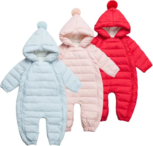 Vista 4 de famuka Traje de nieve cálido de invierno para bebé color sólido con capucha para exteriores